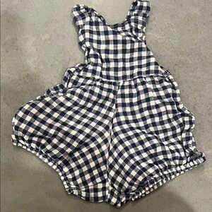 Mabo Baby Girl's Blue Gingham Bubble Romper - 12m - 100% linen